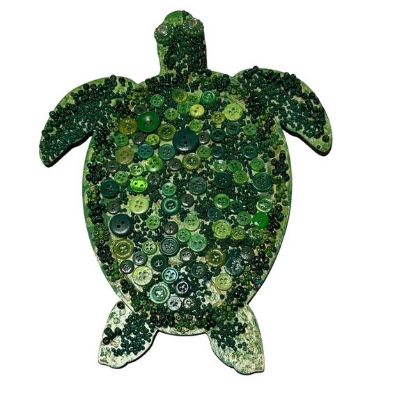 Handcrafted Turtle Button and Bead Wall Art - Picture 1 of 11